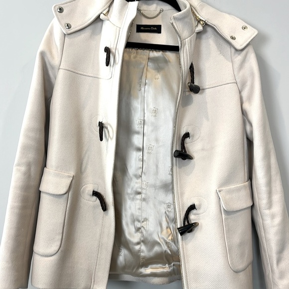 Massimo Dutti Wool Pea Coat Women's Size 4 Small Cream Fur Hood - Picture 9 of 11